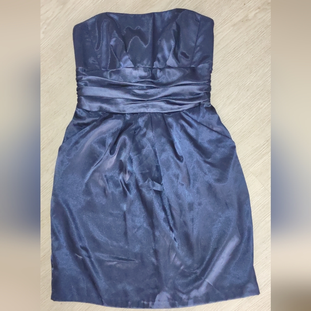 Davids Bridal Strapless Gathered Bodycon Dress Navy Blue Size 10 (7-8?)